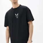 Baskılı T-Shirt Bisiklet Yaka T-Shirt - Siyah