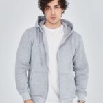 Erkek 3 İplik Pamuklu Kapüşonlu Tam Fermuarlı Cepli Hoodie Sweatshirt - Gri