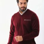 Erkek V Yaka Kazak Baskılı Dokuma Triko - Bordo