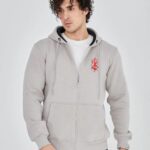 3 İplik Pamuklu Kapüşonlu Tam Fermuarlı Cepli Hoodie Sweatshirt - Boyalı Gri