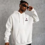 3 İplik Pamuklu Kapüşonlu Baskılı Cepli Oversize Sweatshirt Hoodie - Beyaz