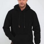 Erkek 3 İplik Pamuklu Kapüşonlu Cepli Oversize Hoodie Sweatshirt - Siyah