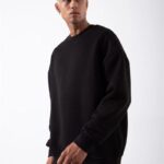 ERKEK Bisikilet Yaka 3 İplik Pamuklu SweatShirt - Siyah