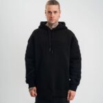 3 İplik Pamuklu Oversize Kapüşonlu Nakışlı Hoodie SweatShirt - Siyah