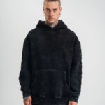 3 iplik Pamuklu Kapüşonlu Yıkamalı Nakışlı Hoodie SweatShirt - Siyah