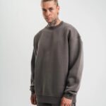 Erkek Uzun Kol Bisiklet Yaka 3 iplik Pamuklu Kışlık SweatShirt  - Füme