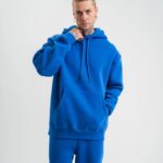 ERKEK 3 İplik Oversize Kapşonlu Basic SweatShirt Hoodie - Mavi