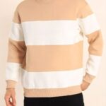 Erkek 3 iplik pamuklu Parçalı Bisiklet Yaka SweatShirt - Bej