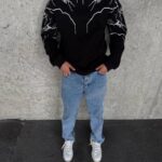 Erkek 3 iplik pamuklu Yıldırım Baskılı Bisiklet Yaka SweatShirt - Siyah