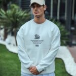 Erkek 3 iplik pamuklu Bisiklet Yaka Ön Ve Arka Baskılı SweatShirt - Beyaz