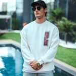 Erkek 3 iplik pamuklu Bisiklet Yaka Ön ve Arka Baskılı SweatShirt - Beyaz