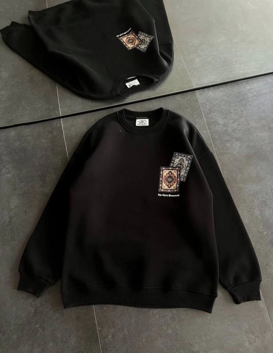 vlmrtr-6887_kadin-bisiklet-yaka-baskili-sweatshirt-siyah-80730689-sw949sh1227-xgrhqwrq.jpg Kadın Bisiklet Yaka Kilim Halı Baskılı 3 İplik Pamuklu Sweatshirt - Siyah - Görsel 1