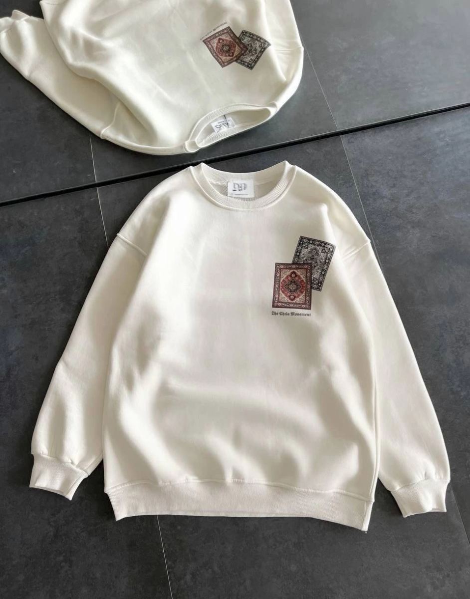 vlmrtr-6888_kadin-bisiklet-yaka-baskili-sweatshirt-beyaz-99598167-sw959sh1222-2zrnj11f.jpg Bisiklet Yaka Kilim Halı Baskılı 3 İplik Pamuklu Sweatshirt - Beyaz - Görsel 1