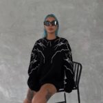 Yıldırım Baskılı Bisiklet Yaka 3 iplik pamuklu Sweatshirt - Siyah