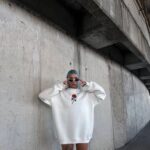 Kadın 3 iplik Pamuklu Bisiklet Yaka GÜL Baskılı SweatShirt - BeyazBeyaz