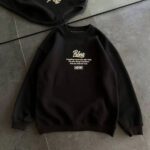Kadın 3 iplik Pamuklu Bisiklet Yaka Baskılı SweatShirt - Siyah