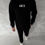 Erkek Kapüşonlu Kanguru Cepli Sweatshirt 3 İplik Pamuklu Baskılı Hoodie -  Siyah