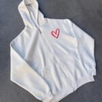 3 İplik Pamuklu Fermuarlı Kapüşonlu Sweatshirt hoodie Hırka - Beyaz