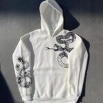 Kadın Oversize Kapüşonlu Kanguru Cepli Baskılı 3 İplik Pamuklu Sweatshirt Hoodie -   Beyaz