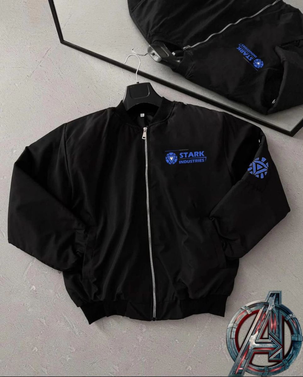 vlmrtr-7105_tam-kalip-uzun-kol-baskili-bomber-ceket-siyah-3228415-sw1027sh1280-31b7em7h.jpg Stark Industries Siyah Bomber Mont Fermuarlı Cepli Kapitone - Siyah - Görsel 1