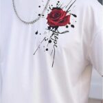 Erkek Kısa Kol Yazlık Tişört Bisiklet Yaka GÜL Baskılı T-Shirt - Beyaz