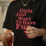 Kadın Baskılı Oversize Kısa kol T-shirt - Siyah