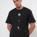 Baskılı T-Shirt Bisiklet Yaka T-Shirt - Siyah