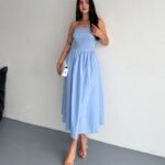 Kadın Straplez Pileli Elbise - Açık Mavi