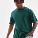 Düz Tişort Bisiklet Yaka Oversize T-Shirt - Koyu Yeşil