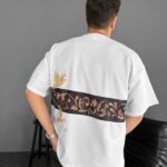 T-Shirt Ön ve Arka Baskılı Oversize Bisiklet Yaka tişort - Beyaz