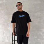 Erkek Ön ve Arka Baskılı T-Shirt Kısa Kol Bisiklet Yaka Regular Fit Tişört - Siyah