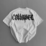 Ön ve Arka Baskılı T-Shirt Bisiklet Yaka T-Shirt - Beyaz