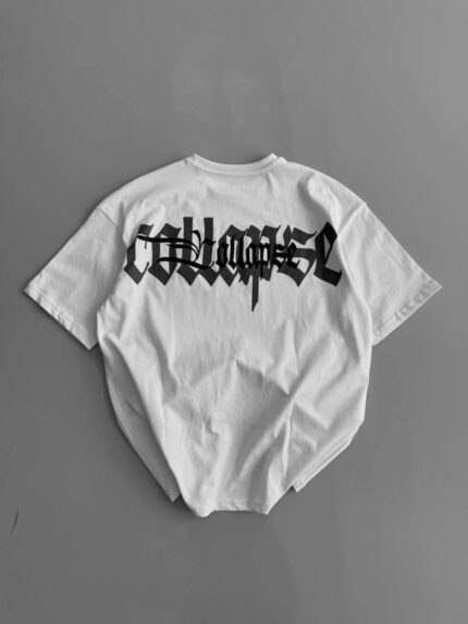 Ön ve Arka Baskılı T-Shirt Bisiklet Yaka T-Shirt - Beyaz