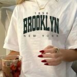 T-Shirt Bisiklet Yaka Brooklyn Baskılı T-shirt - Beyaz
