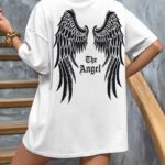 T-Shirt Bisiklet Yaka Angel Melek Kanadı Baskılı T-Shirt - Beyaz