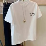 Gülücük Baskılı T-Shirt Bisiklet Yaka Oversize T-Shirt - Beyaz