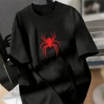 T-Shirt Bisiklet Yaka Spider Baskılı T-Shirt - Siyah