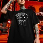 T-Shirt Bisiklet Yaka KART Baskılı T-Shirt - Siyah