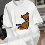 Kadın Tişört Bisiklet yaka Ayı Baskılı yazlık Kısa Kol T-shirt - Beyaz
