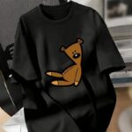 T-Shirt Ayı Baskılı Bisiklet Yaka T-shirt - Siyah