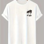 Erkek Tişört Palmiye Baskılı Bisiklet Yaka Kısa Kol T-Shirt - Beyaz