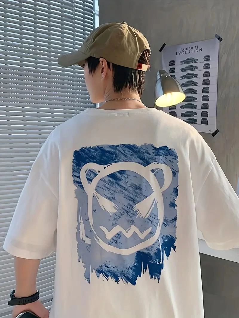 vlmrtr-8131_baskili-oversize-bisiklet-yaka-t-shirt-beyaz-51085456-sw800sh1067-34q4rl93.jpg Erkek Tişört Bisiklet Yaka Kore sevimli ayı baskı Kısa Kol T-Shirt - Beyaz - Görsel 1
