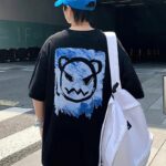 T-Shirt Bisiklet Yaka Kore tarzı baskı t-shirt - Siyah