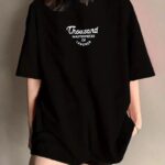 Baskılı T-Shirt Bisiklet yaka oversize t-shirt - Siyah
