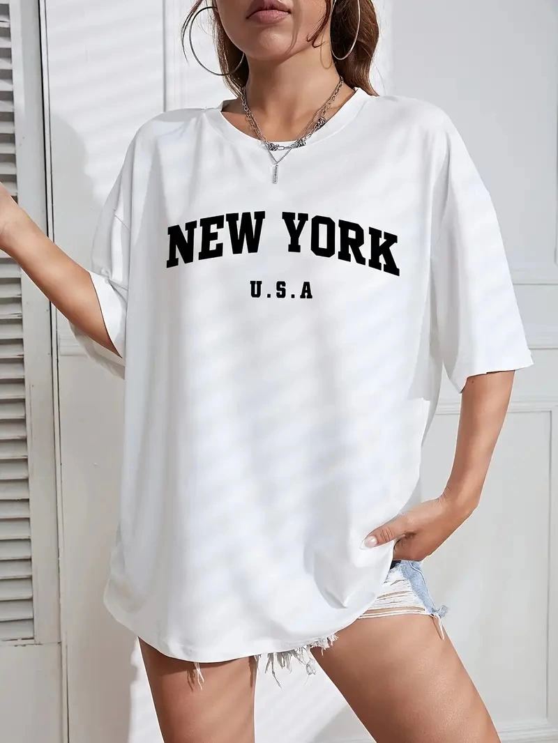 vlmrtr-8146_baskili-oversize-bisiklet-yaka-t-shirt-beyaz-51056696-sw800sh1066-1wcwz0b4.jpg Kadın New York Baskılı Tişort Kısa Kol Bisiklet Yaka T-shirt - Beyaz - Görsel 1