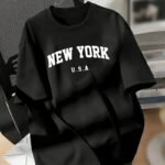 New York Baskılı T-Shirt Bisiklet Yaka T-shirt - Siyah