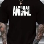 Erkek ANIMAL Baskılı Tişört Bisiklet YakaYazlık T-shirt - Siyah