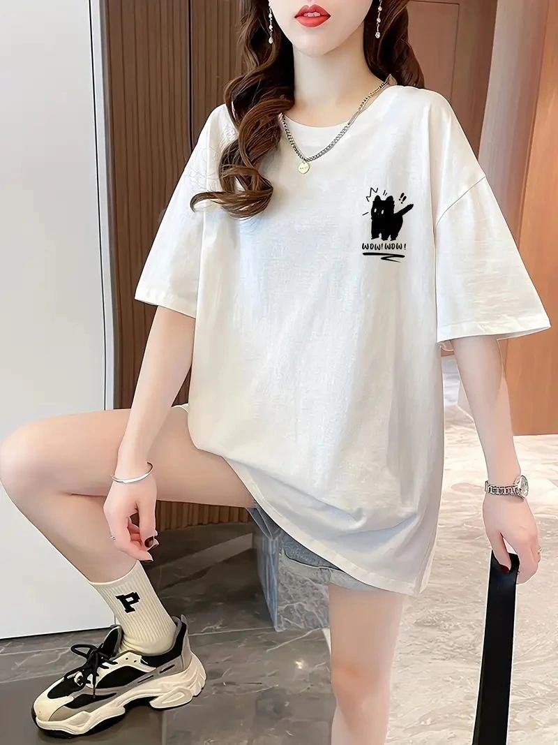 vlmrtr-8157_baskili-oversize-bisiklet-yaka-t-shirt-beyaz-80989955-sw800sh1067-mdio5tro.jpg T-Shirt Penye Compack Tatlı Kedi Baskılı Bisiklet Yaka T-shirt - Beyaz - Görsel 1
