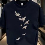 Özgür Kuşlar Baskılı T-Shirt Bisiklet Yaka T-Shirt - Beyaz