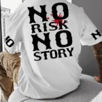T-Shirt No Risk No Story Baskılı Bisiklet Yaka T-Shirt - Beyaz